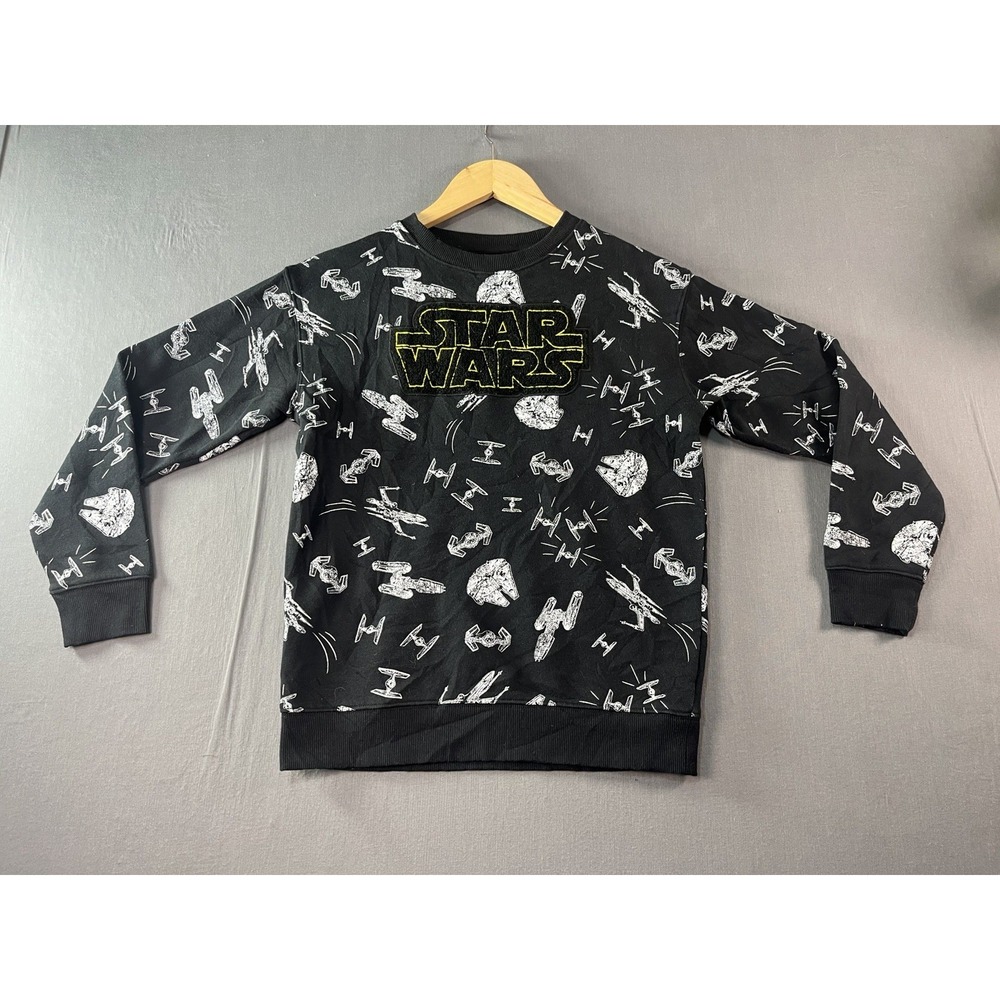 Star Wars Sweater Boys Size 12 Black With White Space Ships